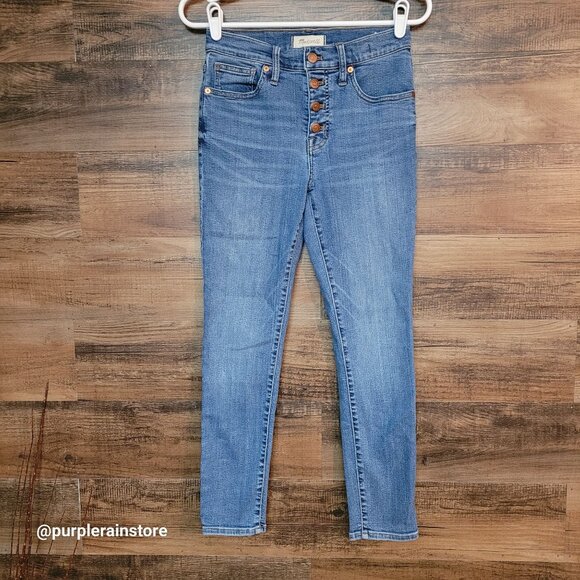 Madewell Jeans 26 Skinny Crop Button Fly 9" Mid Rise Dewey Wash AJ173 Stretch - Picture 1 of 13